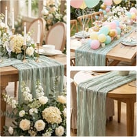 Wonuante 2 db Cheesecloth Asztali Futó 90x400 cm Bohó Gázlabda Esküvői Dekoráció 6