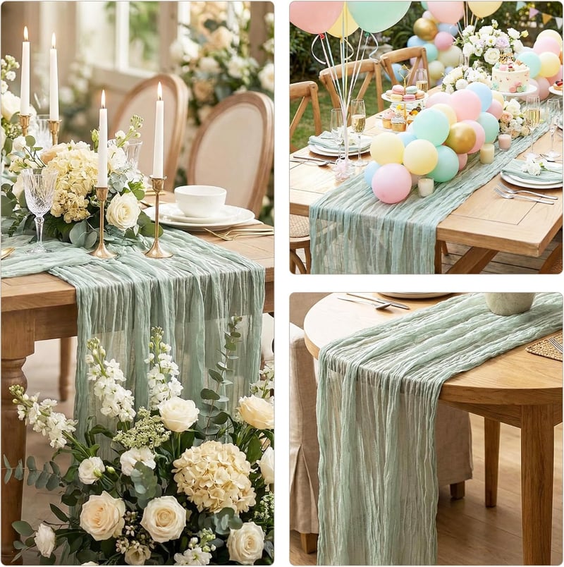 Wonuante 2 db Cheesecloth Asztali Futó 90x400 cm Bohó Gázlabda Esküvői Dekoráció