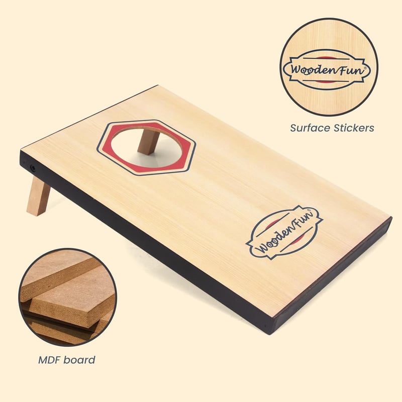 WOODENFUN Cornhole Wurfspiel 2 Tábla 8 Homokzsákkal Kültéri Játék Gyerekeknek és Felnőtteknek