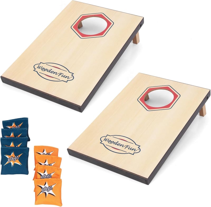 WOODENFUN Cornhole Wurfspiel 2 Tábla 8 Homokzsákkal Kültéri Játék Gyerekeknek és Felnőtteknek