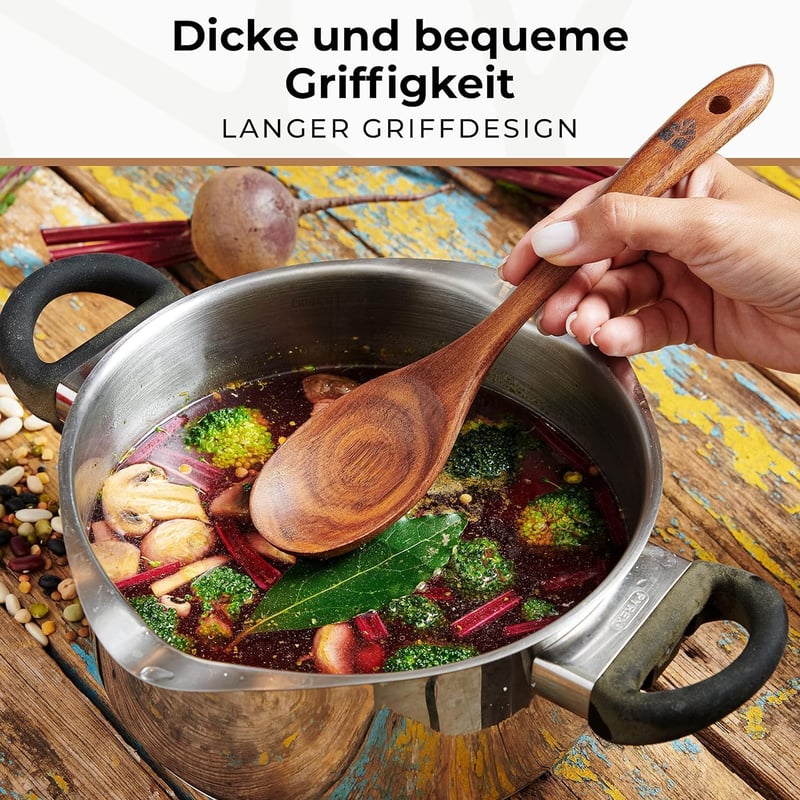 Woodenhouse 10 részes teakfa főzőkanál készlet - Merőkanál, spatula, konyhai eszközök tapadásmentes edényekhez - Természetes, BPA-mentes
