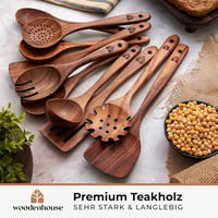Woodenhouse 10 részes teakfa főzőkanál készlet - Merőkanál, spatula, konyhai eszközök tapadásmentes edényekhez - Természetes, BPA-mentes 2