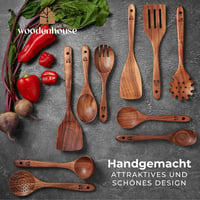 Woodenhouse 10 részes teakfa főzőkanál készlet - Merőkanál, spatula, konyhai eszközök tapadásmentes edényekhez - Természetes, BPA-mentes 6