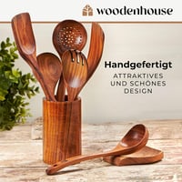 Woodenhouse 8 részes teakfa konyhai eszközkészlet tartóval, kanáltartóval és akasztókkal - Tapadásmentes főzőeszközök 5
