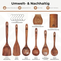 Woodenhouse 8 részes teakfa konyhai eszközkészlet tartóval, kanáltartóval és akasztókkal - Tapadásmentes főzőeszközök 4