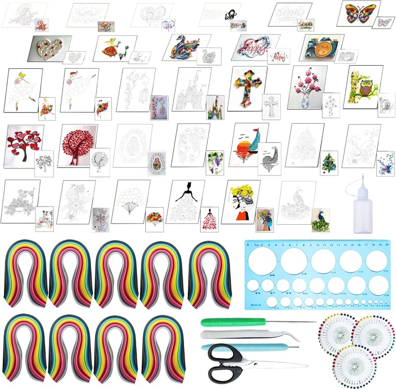Woohome 48 darabos papír quilling készlet sablonokkal és mintázatokkal