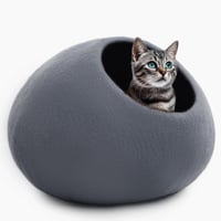 Woolygon Kézzel Készített Macska Barlang - 100% Merinó Gyapjú Filc Búvóhely Kiscicáknak és Felnőtt Macskáknak, Szürke, Környezetbarát, Közep 1