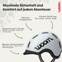 Detská cyklistická prilba woom Ready veľkosť S (50-53 cm) – So šiltom a ochranou proti nárazu – Nastaviteľná prilba pre chlapcov a dievčatá – Svetlosivá 2