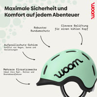 Detská cyklistická prilba woom Ready veľkosť S (50-53 cm) – So šiltom a ochranou proti nárazu – Pre chlapcov a dievčatá – Nastaviteľná – Mätová 2