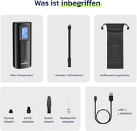 Woowind AP2-P Akkumulátoros Kompresszor, Elektromos Légpumpa Autóhoz és Kerékpárhoz 150 PSI, Powerbank Funkcióval, Presta Schrader Dunlop 9