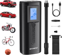 Woowind AP2-P Akkumulátoros Kompresszor, Elektromos Légpumpa Autóhoz és Kerékpárhoz 150 PSI, Powerbank Funkcióval, Presta Schrader Dunlop 1