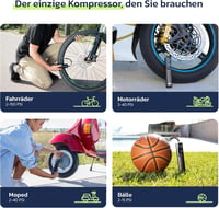 Woowind BP188 Elektromos Kerékpárpumpa 120 PSI - Hordozható Alumínium Kompresszor LED Lámpával - Autó, Bicikli, Motorkerékpár Pumpálásához 5
