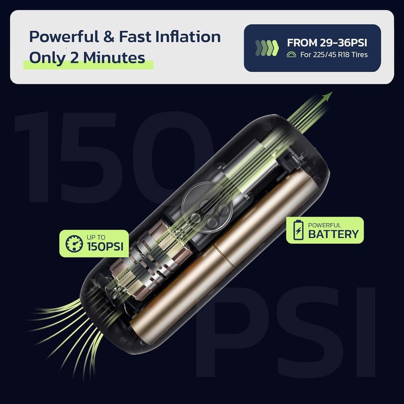 Woowind LP1 Elektromos Légpumpa 150 PSI - Akkumulátoros Kompresszor Autóhoz, Kerékpárhoz, Motorhoz - Hordozható, Digitális Kijelzővel, LED V