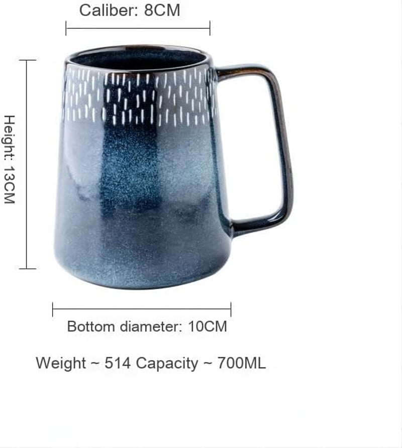 WOQIJENCV 700ml Kerámia Kávésbögre Kék - Nagy Kapacitású Cappuccino és Teásbögre