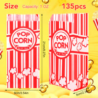 Woric vrecúška na popcorn, 135 ks, červeno-biele retro papierové vrecúška na pochutiny, vhodné na filmový večer, narodeniny, letnú párty a školské podujatia, 9x21 cm 2
