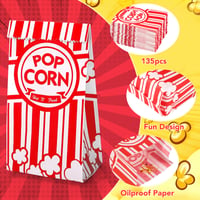 Woric vrecúška na popcorn, 135 ks, červeno-biele retro papierové vrecúška na pochutiny, vhodné na filmový večer, narodeniny, letnú párty a školské podujatia, 9x21 cm 3