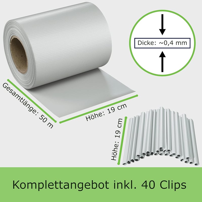WORKINGHOUSE PVC Adatvédelmi Szalag 450g/m² Dupla Rudas Kerítéshez 50m Tekercs Világosszürke - 1, Lightgrey