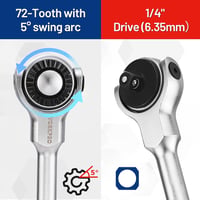 WORKPRO 1/4" Forgófejes Racsni 72 Fogas Csatlakozóval 270° Hajlítható Fej Gyorsoldással 6