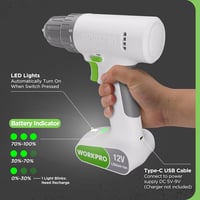 WORKPRO 12V Akkus Csavarbehajtó Fúró 19 NM Nyomaték LED Lámpával 6