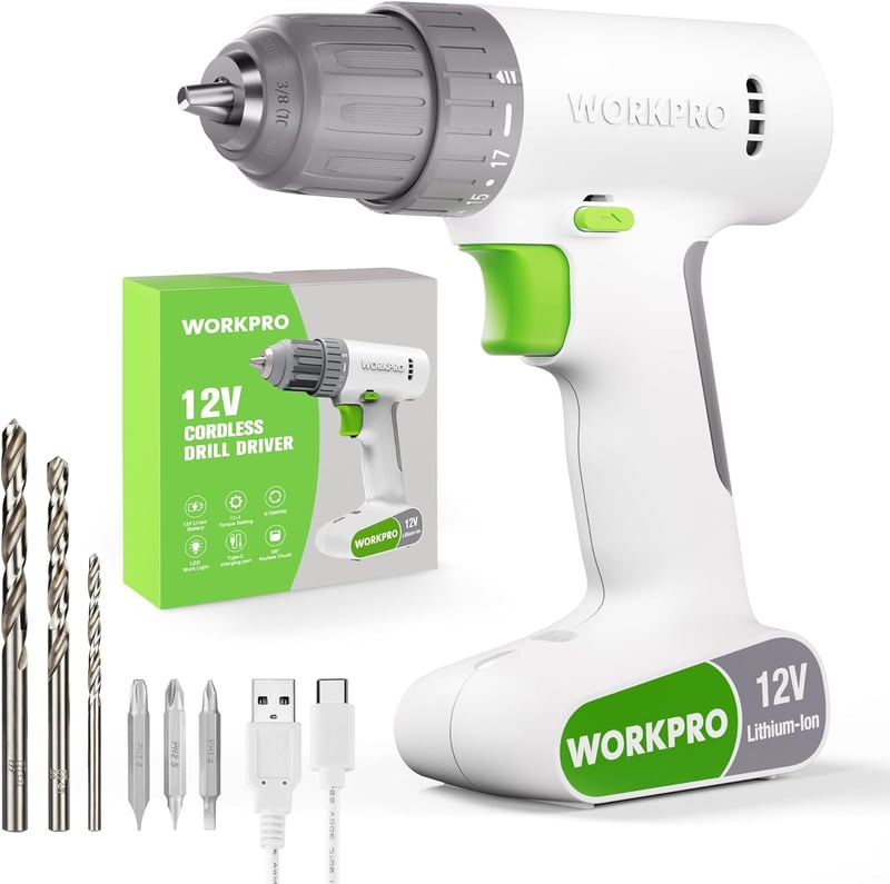 WORKPRO 12V Akkus Csavarbehajtó Fúró 19 NM Nyomaték LED Lámpával