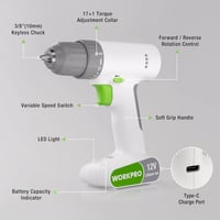 WORKPRO 12V Akkus Csavarbehajtó Fúró 19 NM Nyomaték LED Lámpával 2