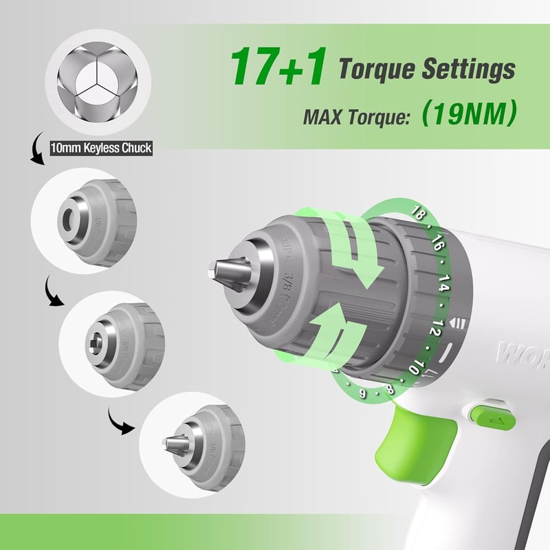 WORKPRO 12V Akkus Csavarbehajtó Fúró 19 NM Nyomaték LED Lámpával