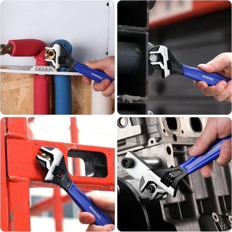WORKPRO 200mm Állítható Csavarkulcs Cr-V Acél Kétanyagú Nyéllel