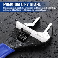 WORKPRO 200mm Állítható Csavarkulcs Cr-V Acél Kétanyagú Nyéllel 3