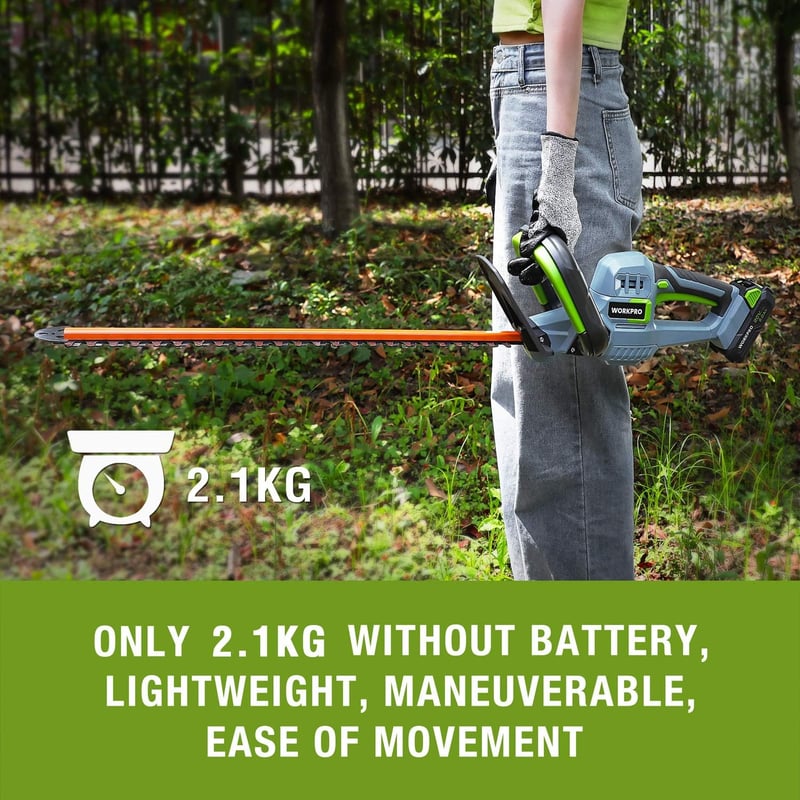 WORKPRO 20V akkumulátoros sövényvágó 510mm vágási hossz, akkuval és töltővel