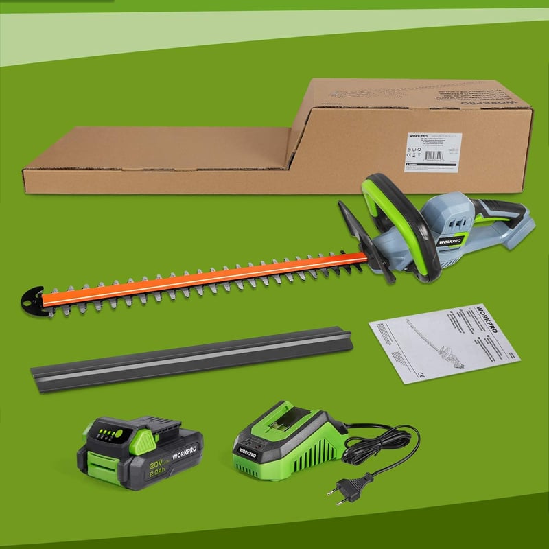 WORKPRO 20V akkumulátoros sövényvágó 510mm vágási hossz, akkuval és töltővel