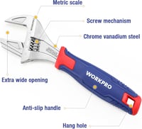 WORKPRO 2 az 1-ben állítható csavar- és csőkulcs, Cr-V - 200 mm 7