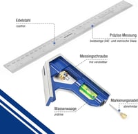 WORKPRO 300mm Kombinált Derékszög Szintezővel és Ceruza Jelölővel Rozsdamentes Acél 2