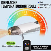 Pistol cu aer cald fără fir WORKPRO 7.2V, 150-360°C - alb 2