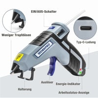WORKPRO Akkumulátoros Ragasztópisztoly 3.6V - Vezeték Nélküli, 2600 mAh, 20 Ragasztórúddal, Gyors Felfűtés, Automatikus Kikapcsolás, Barkács 2