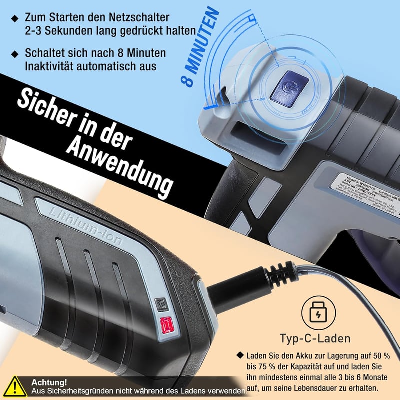 WORKPRO Akkumulátoros Ragasztópisztoly 3.6V - Vezeték Nélküli, 2600 mAh, 20 Ragasztórúddal, Gyors Felfűtés, Automatikus Kikapcsolás, Barkács