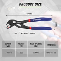 WORKPRO Csatornafogó 180mm Cr-V Acél Állítható Gyorsoldó Csatlakozással 3