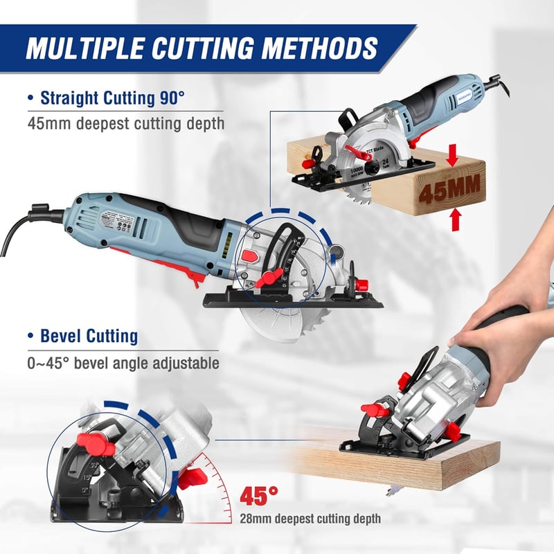 WORKPRO Mini Körfűrész 750W 4700RPM Fához Fémhez Csempéhez Vezetősínnel
