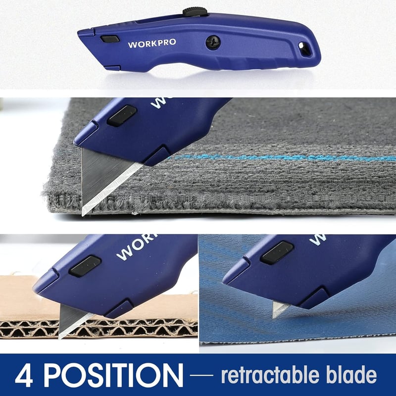 WORKPRO Premium Szőnyegvágó Kés Fém Fúrógép Gyors Pengecserével 10 Pótpengével - Single, Blue