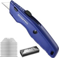 WORKPRO Premium Szőnyegvágó Kés Fém Fúrógép Gyors Pengecserével 10 Pótpengével - Single, Blue 1