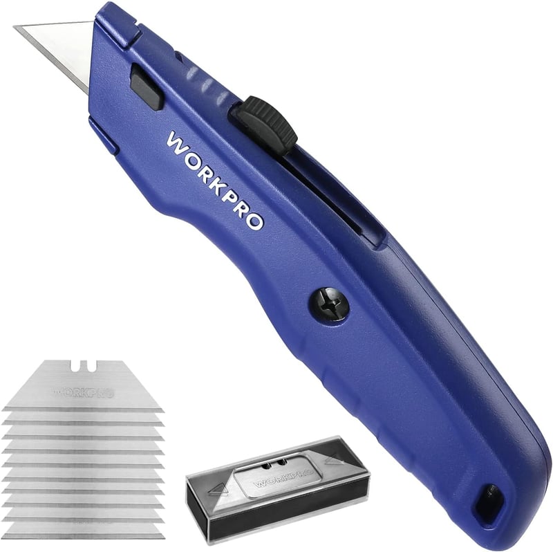 WORKPRO Premium Szőnyegvágó Kés Fém Fúrógép Gyors Pengecserével 10 Pótpengével - Single, Blue