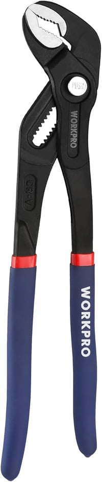 WORKPRO Professzionális Vízpumpafogó 305 mm, Cr-V Acél Csőfogó, Gyorskioldós Állítható Hornyos Csúszókapcsolattal, 50 mm Maximális Nyitással 1