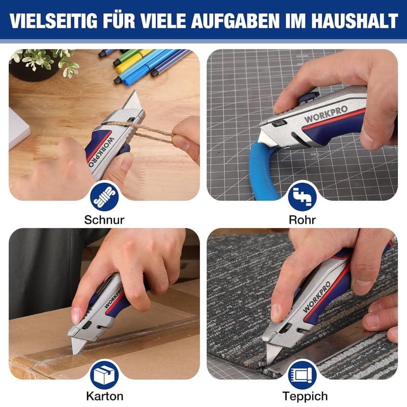 WORKPRO univerzális vágókés gumitukoron 15 SK5 pótpengével