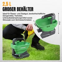Akumulátorový rozmetávač hnojiva WORKPRO X 7,2 V, 8 režimov dávkovania, 6 rýchlostí, nastaviteľná šírka rozmetania, sejačka na trávnik, rozmetávač soli a posypového materiálu 2
