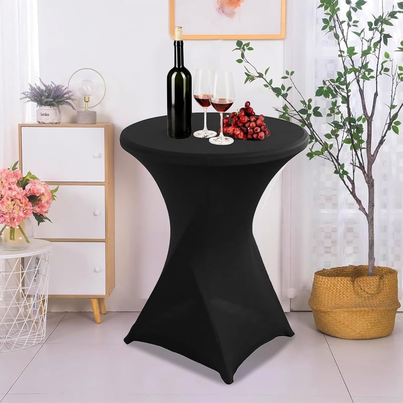 WORLUDE 2 db fekete magasasztal terítő 80-85 cm, rugalmas fehér stretch, lábzsebekkel