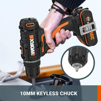 WORX 18V Akkus Fúró PowerShare Rendszerrel - 30 Nm Nyomaték, Változtatható Sebesség, LED Világítás, 10mm Tokmány, 2 Akkumulátorral, Narancs- 4