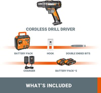 WORX 18V Akkus Fúró PowerShare Rendszerrel - 30 Nm Nyomaték, Változtatható Sebesség, LED Világítás, 10mm Tokmány, 2 Akkumulátorral, Narancs- 7