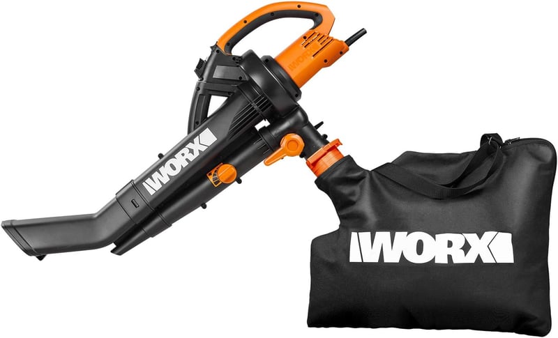 WORX 3000W Elektromos Lombfúvó és Lombszívó Aprítóval - 3 az 1-ben Kerti Eszköz 45L Gyűjtőzsákkal, 335 km/h, 600 m³/h (WG505E)