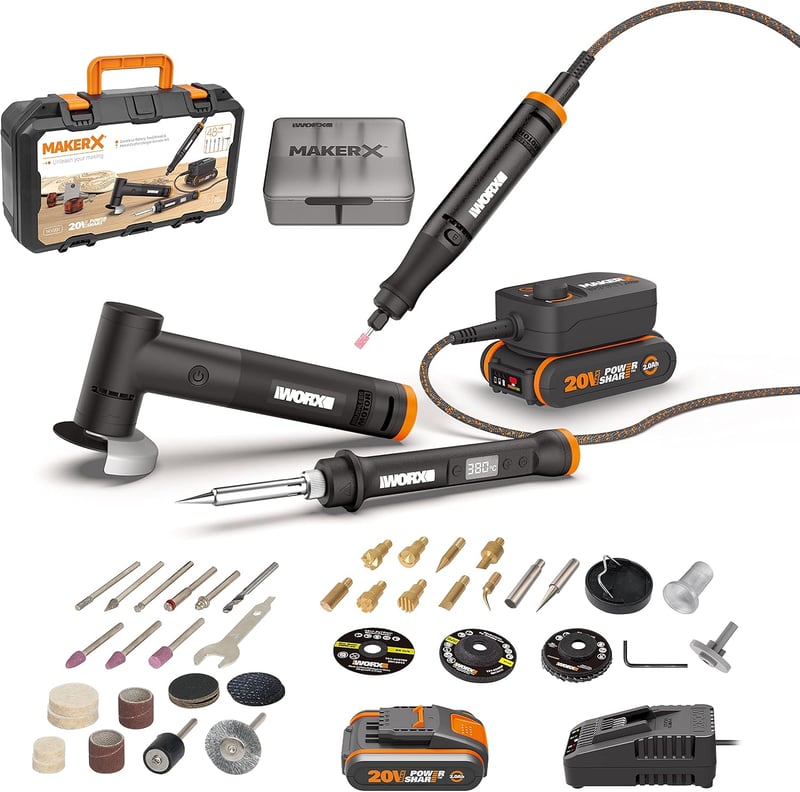 WORX MakerX WX991 18V Multifunkciós Szerszám Szett Sarokcsiszoló Forrasztópisztoly 3in1 PowerShare
