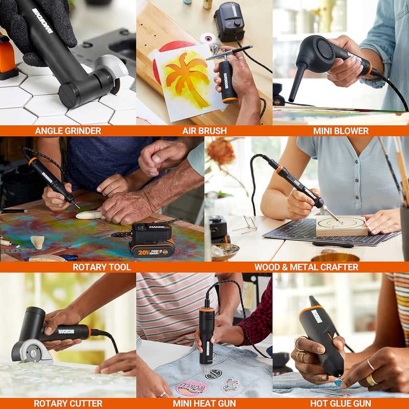 WORX MakerX WX991 18V Multifunkciós Szerszám Szett Sarokcsiszoló Forrasztópisztoly 3in1 PowerShare