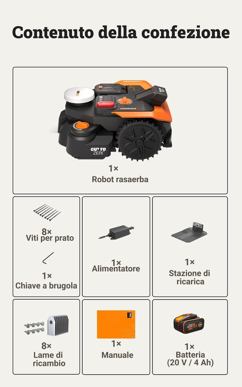 WORX Vision Cloud WR308E robotfűnyíró 800m² WiFi navigációval és alkalmazásvezérléssel - Robot Lawn Mower 800 m²